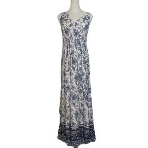 Lucky Brand Maxi Dress Women-XS Blue White Paisley Sleeveless Boho Prairie Beach